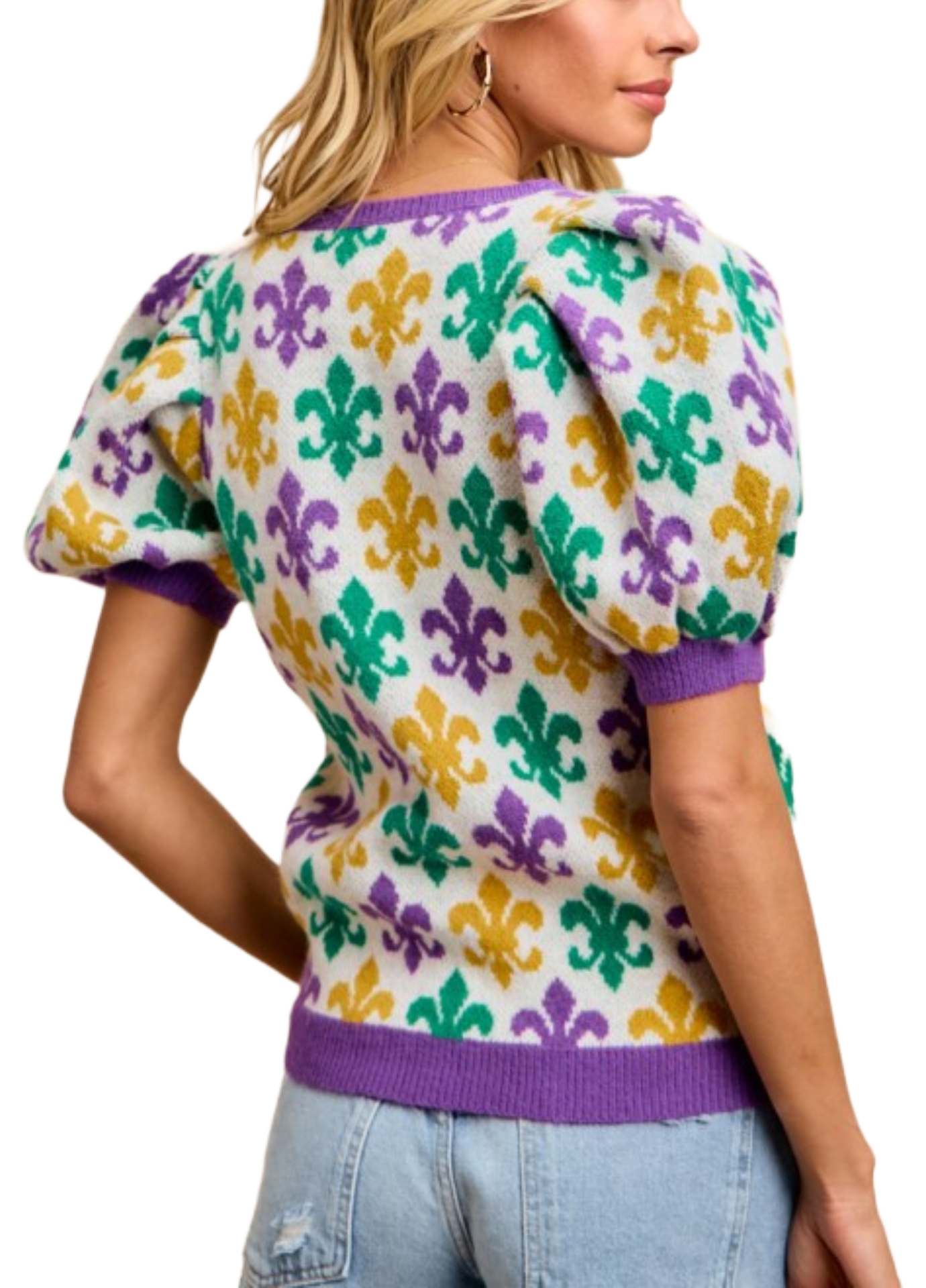 Puff Fleur de Lis Mardi Gras Top
