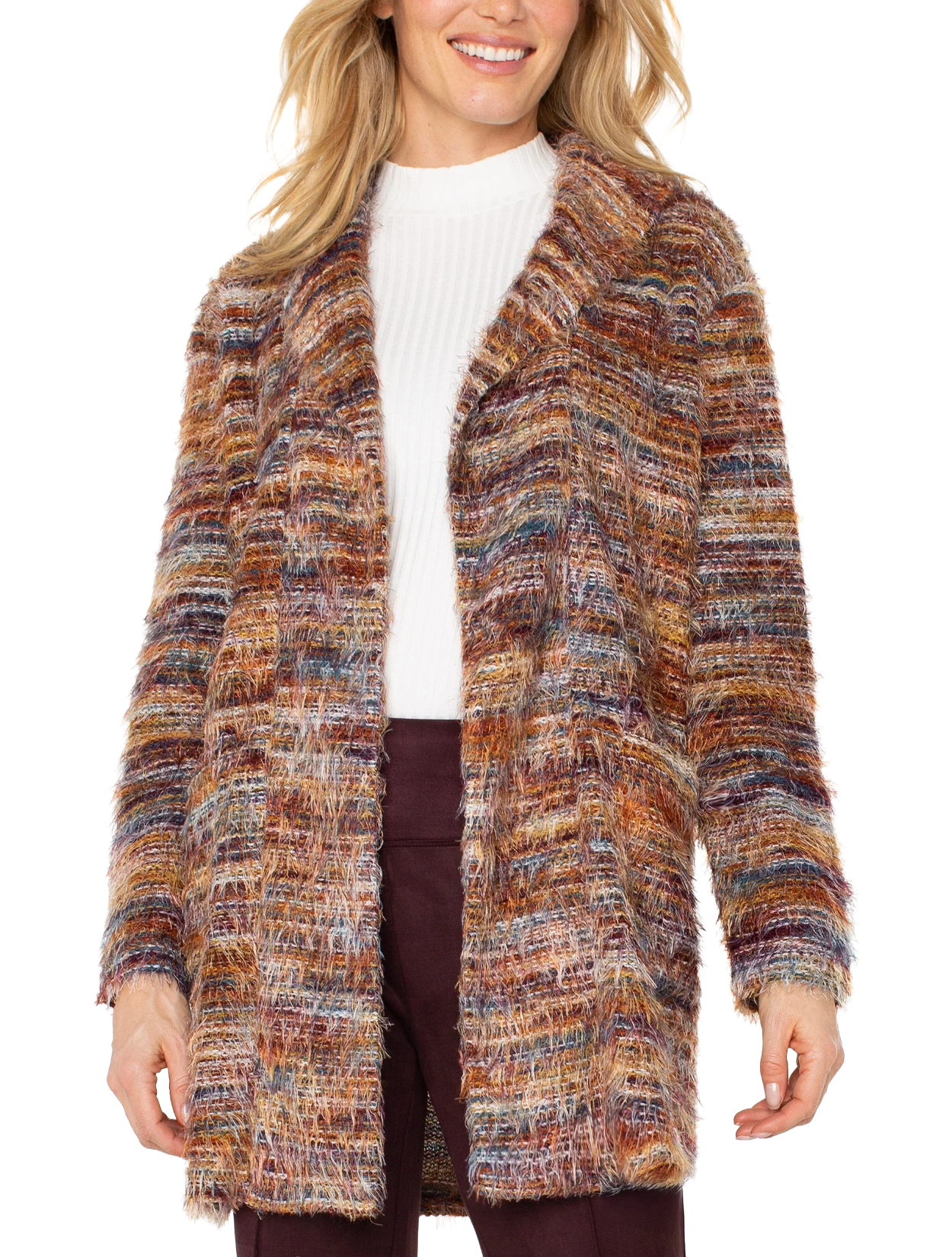 Feather Knit Open Front Cardigan