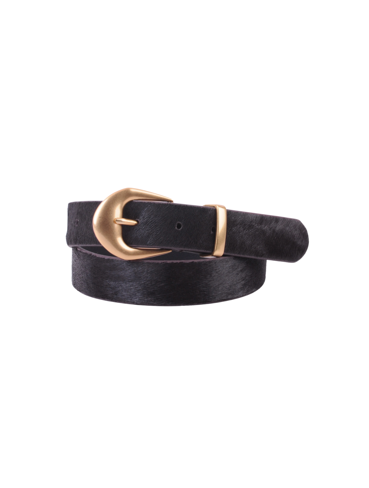 Chocolate Calf Hair Belt with Thick Gold Buckle