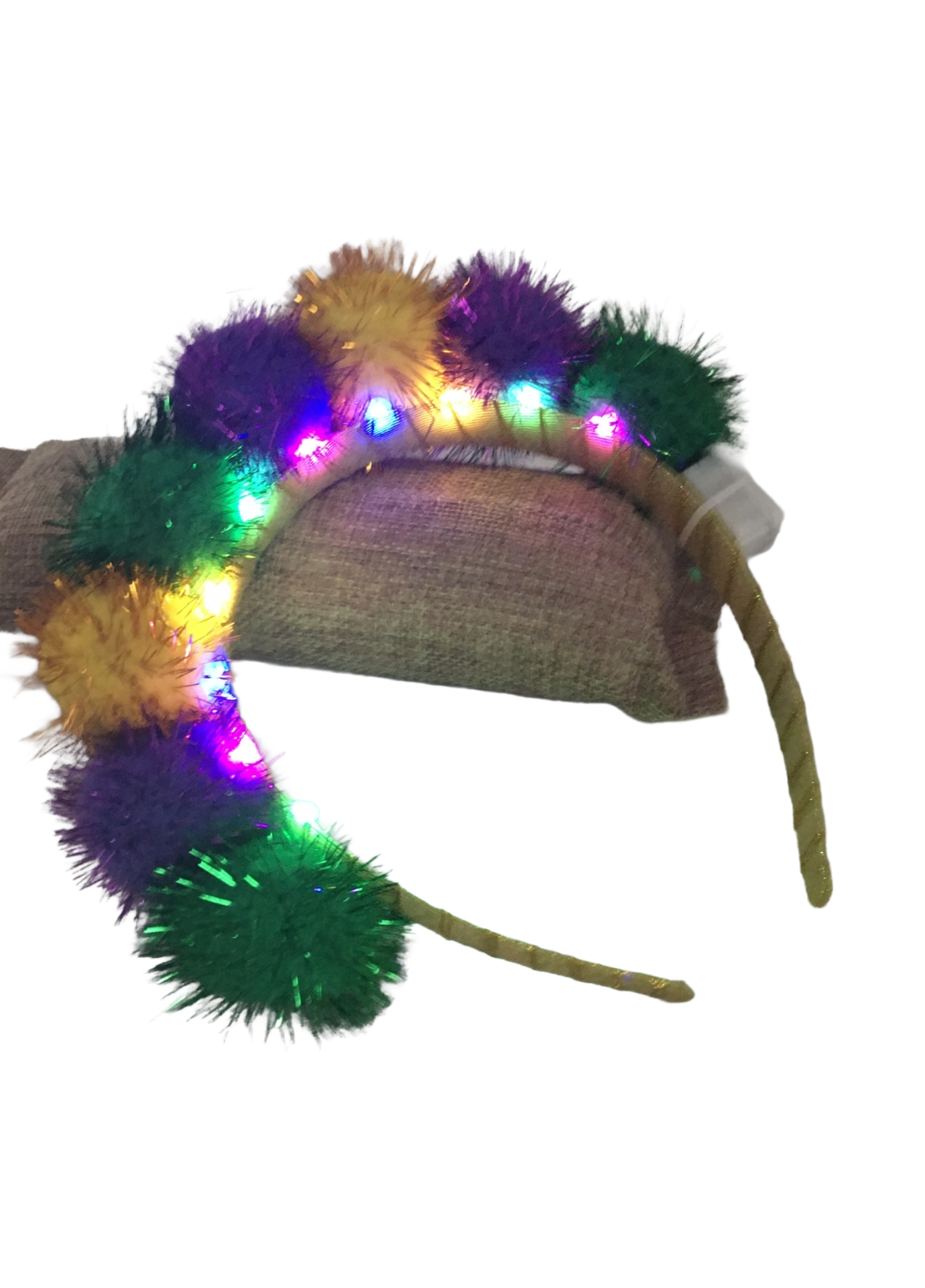 Mardi Gras Light Up PomPom Headband