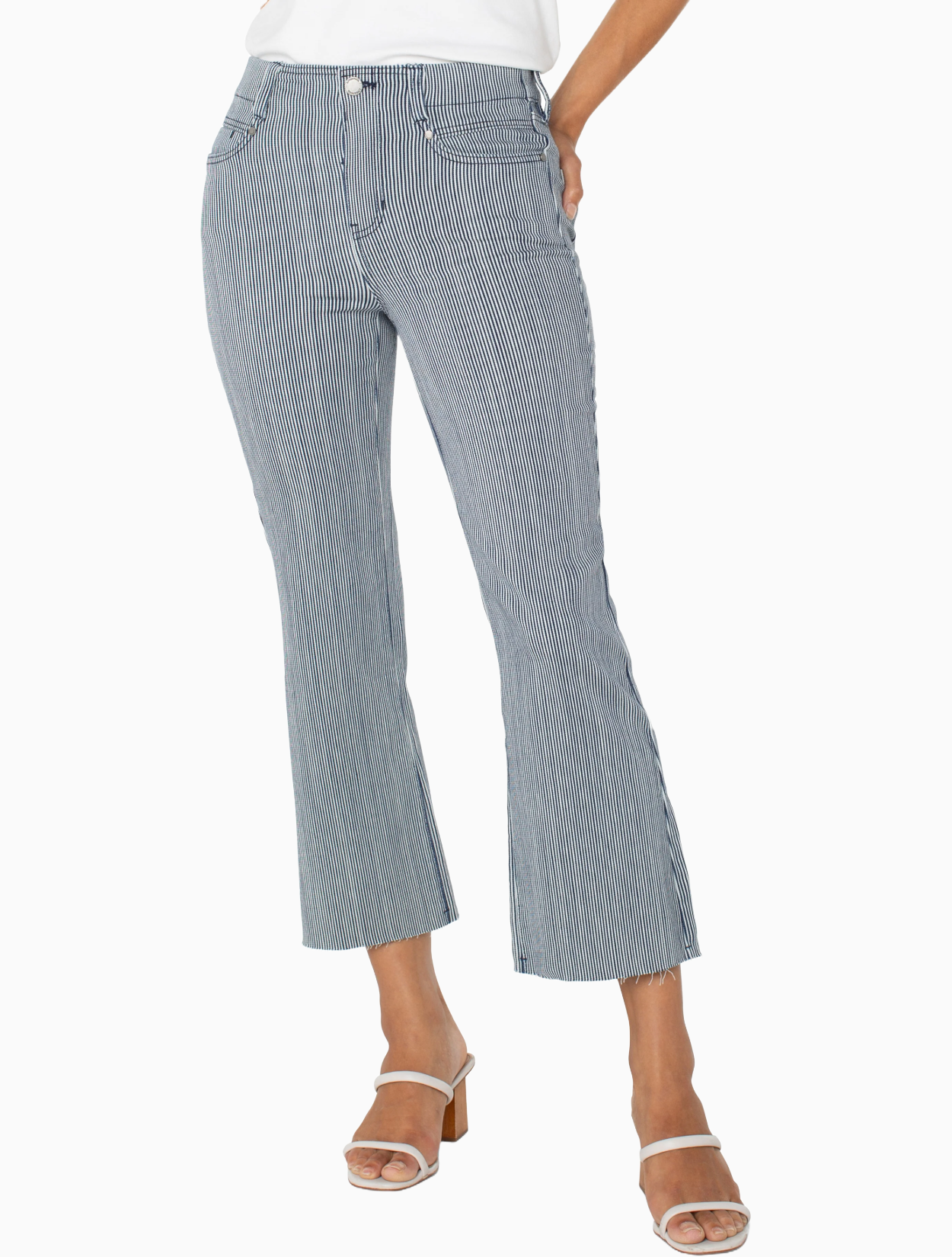 Gia Glider Navy Stripe Crop Flare Jean