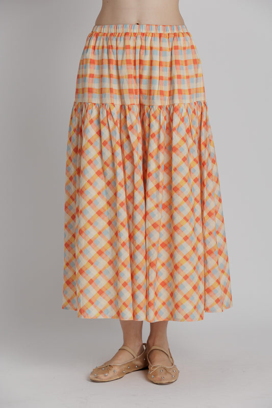 Calypso Plaid Midi Skirt