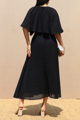 Pleated Cape Midi Dress