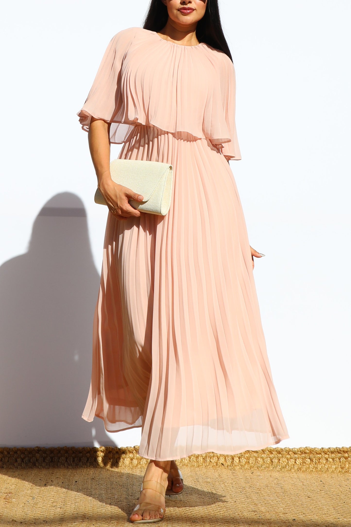 Pleated Cape Midi Dress
