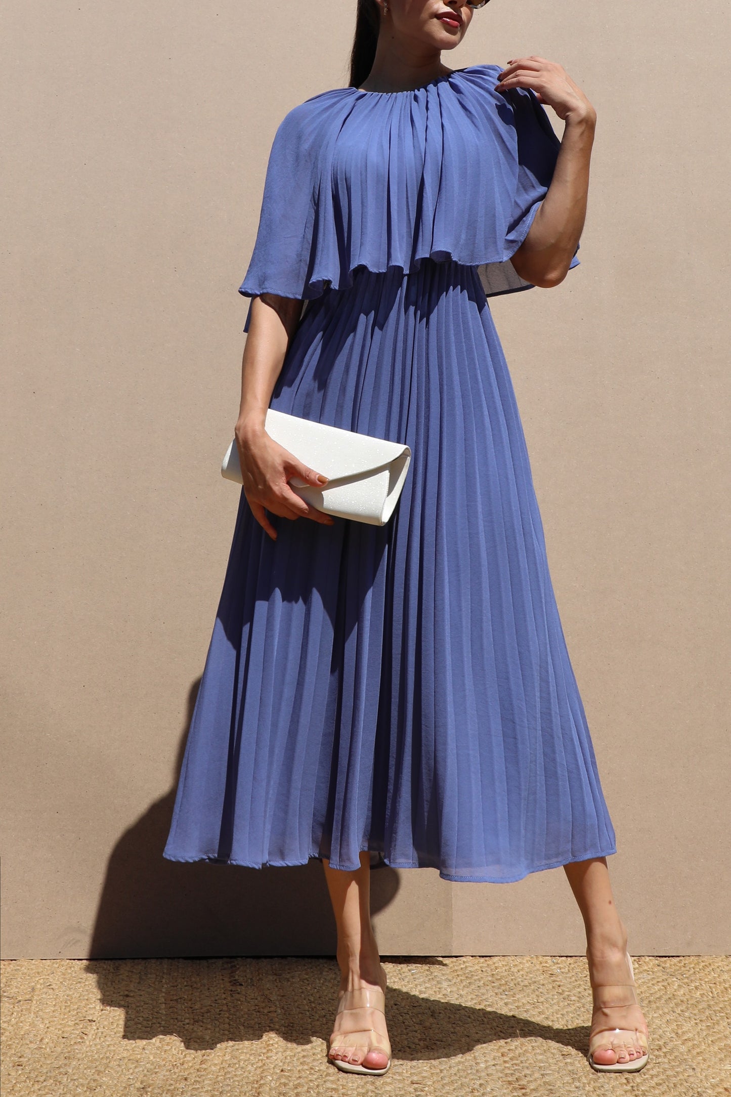 Pleated Cape Midi Dress
