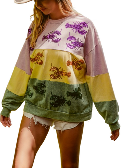 Sequin Crawfish Mardi Gras Pullover