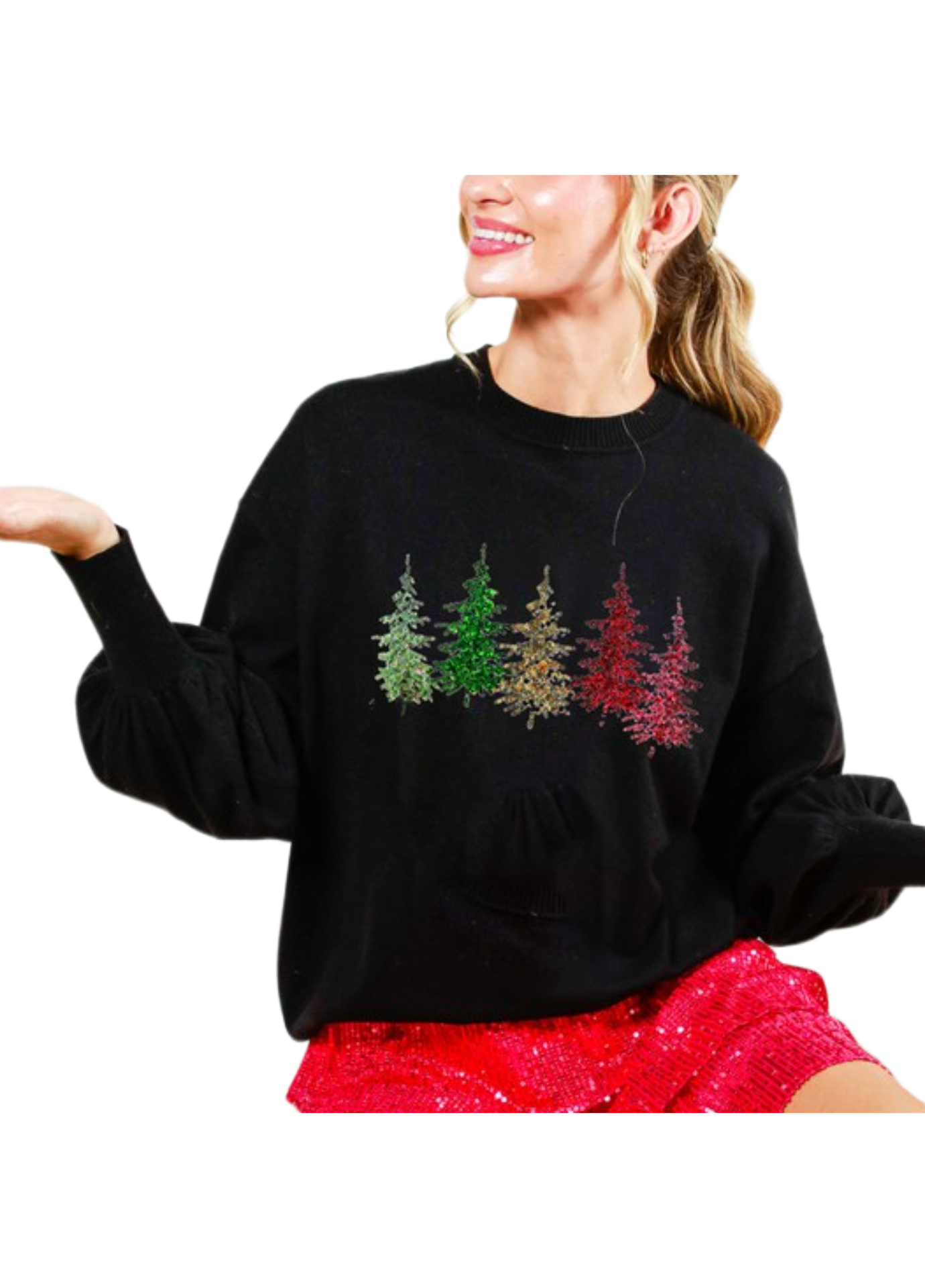 Festive Trees Sequin Sweater