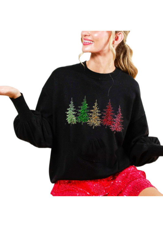 Festive Trees Sequin Sweater