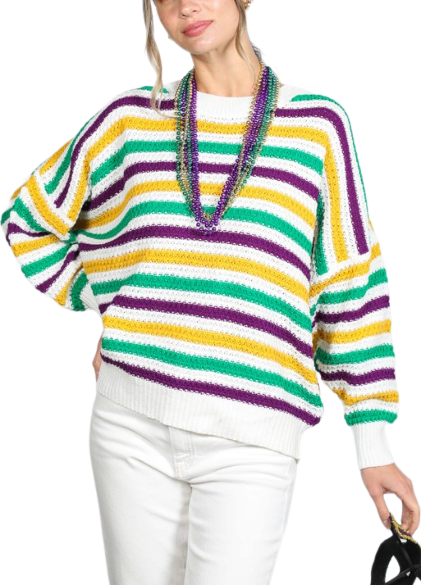 Multi Stripe Mardi Gras Sweater Top