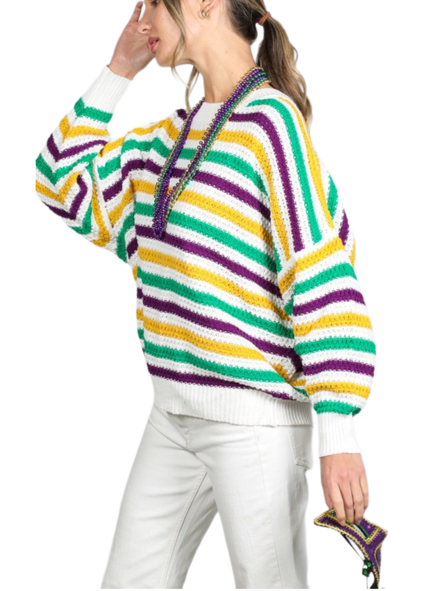 Multi Stripe Mardi Gras Sweater Top