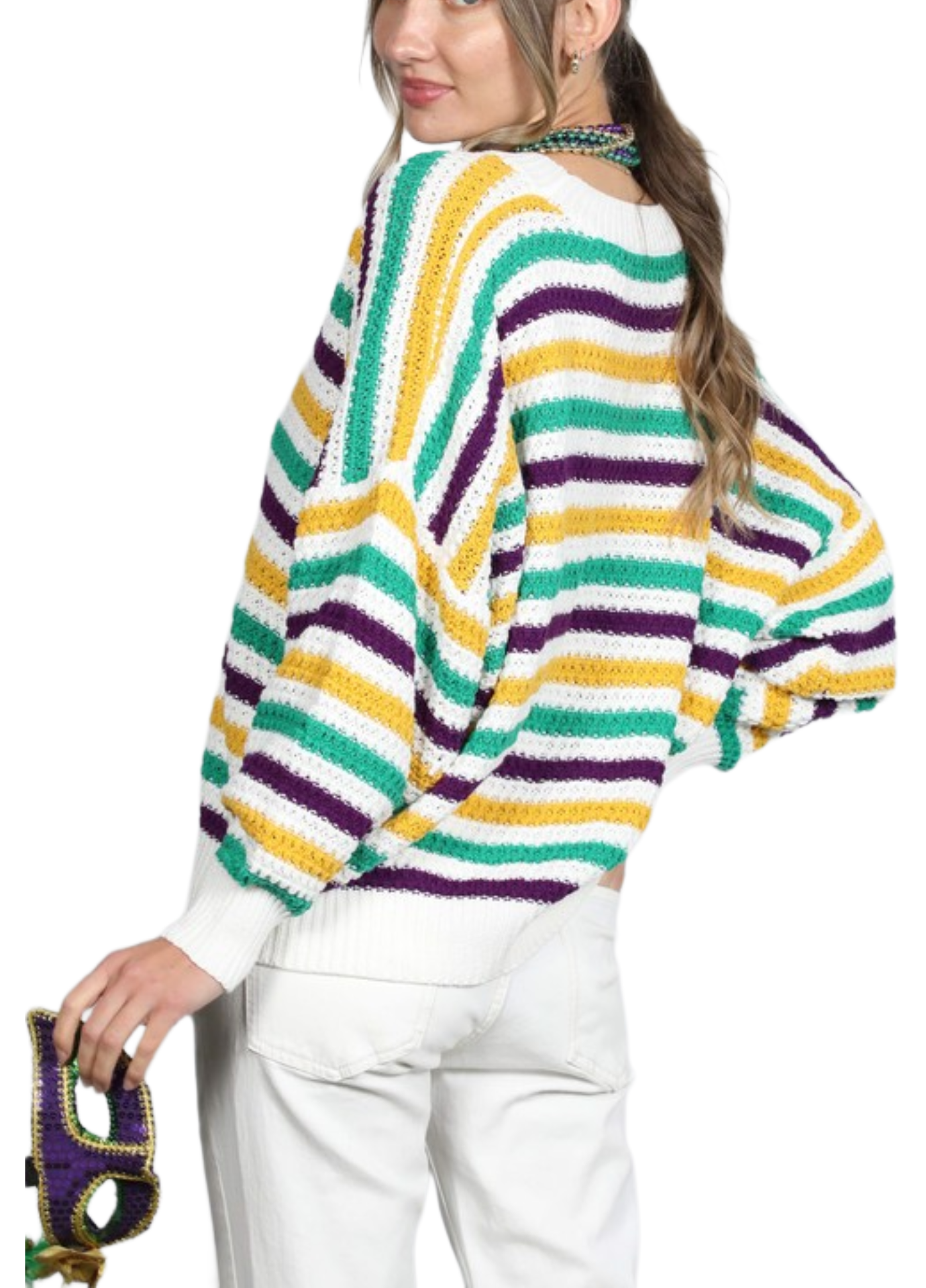 Multi Stripe Mardi Gras Sweater Top