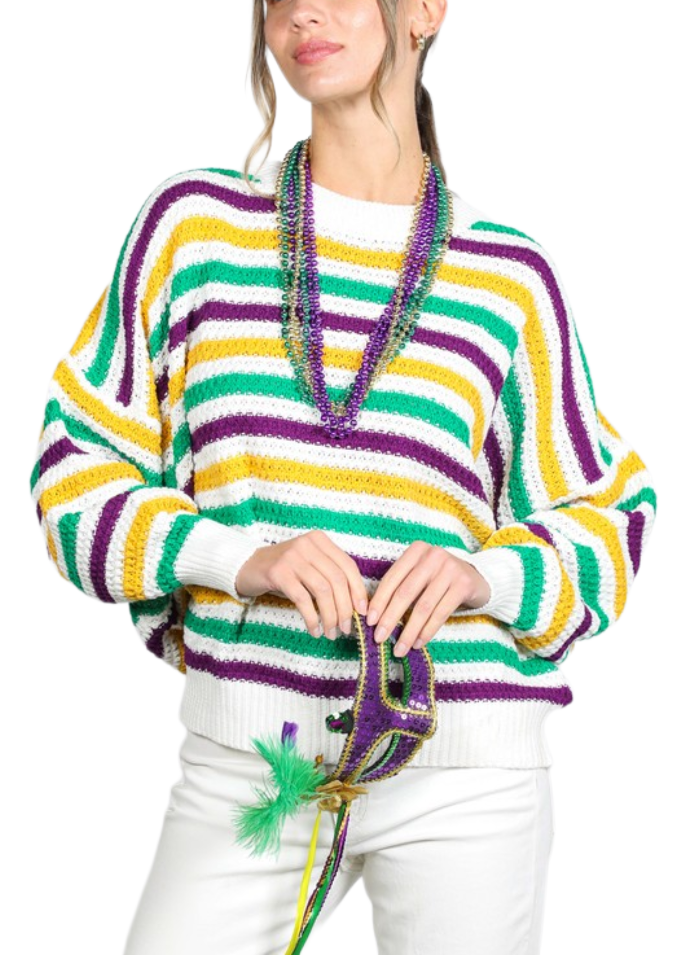 Multi Stripe Mardi Gras Sweater Top