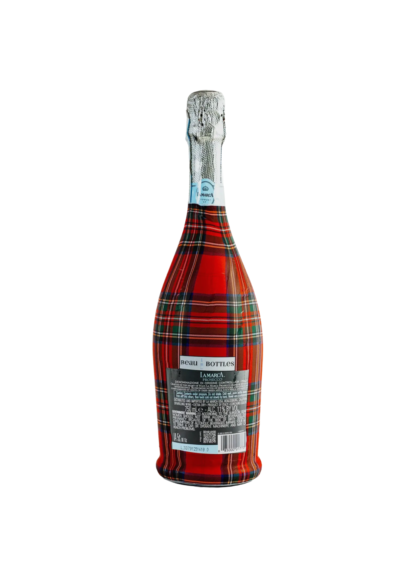 Beau Bottles Red and Green Christmas Tartan - Prosecco