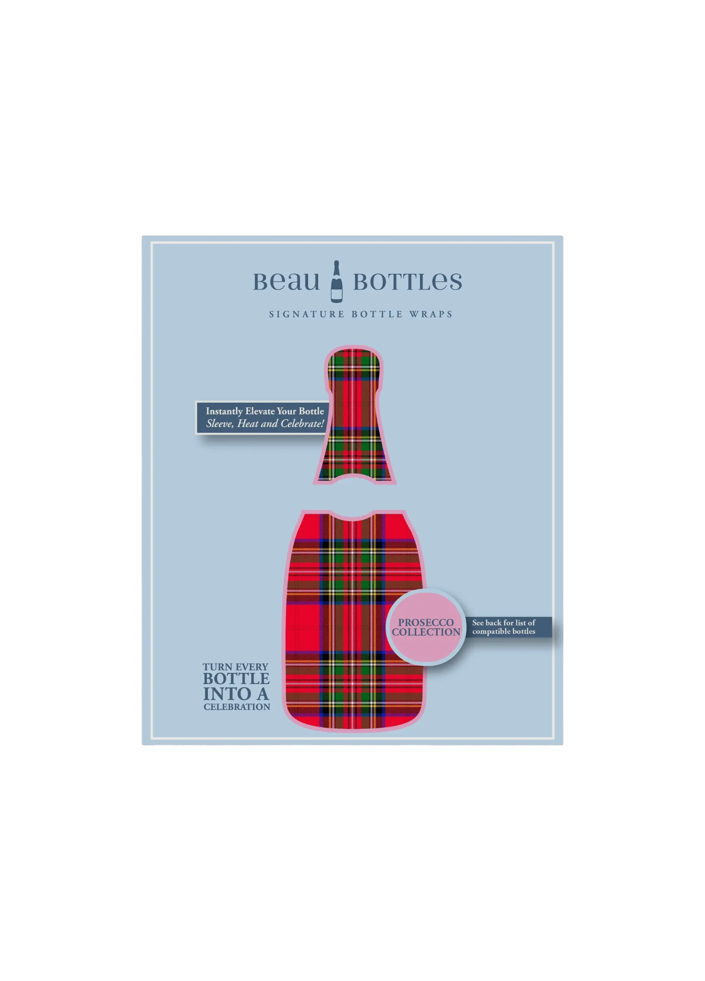 Beau Bottles Red and Green Christmas Tartan - Prosecco