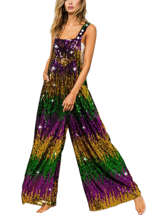 Mardi Gras Colorblock Overalls