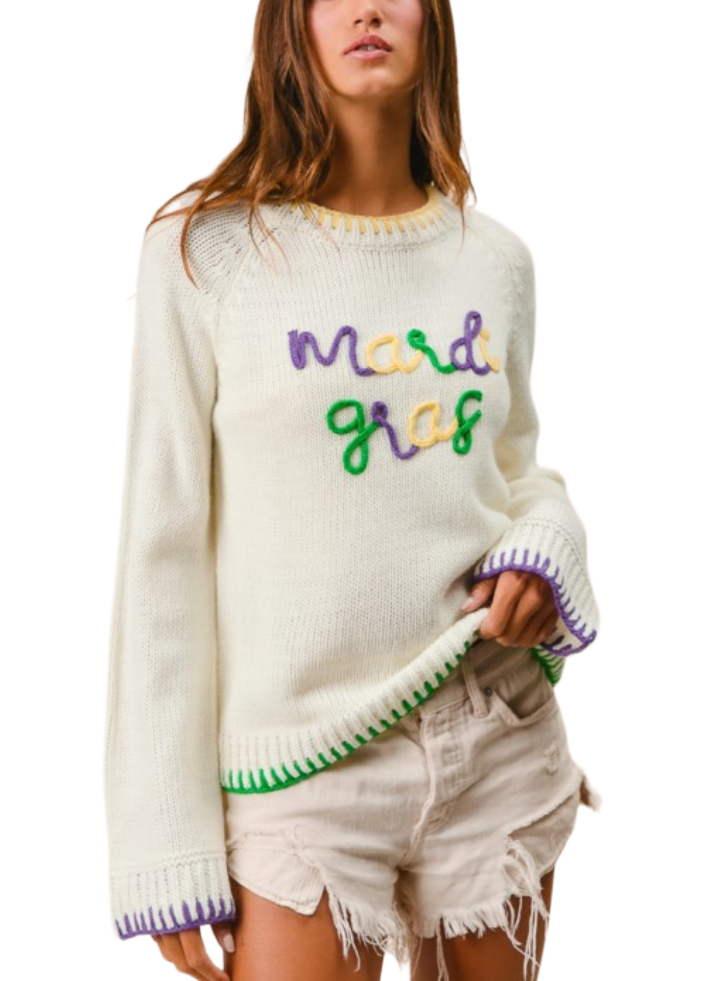 Stitched Mardi Gras Lettering Sweater