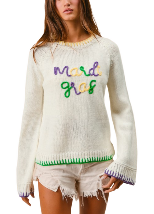 Stitched Mardi Gras Lettering Sweater
