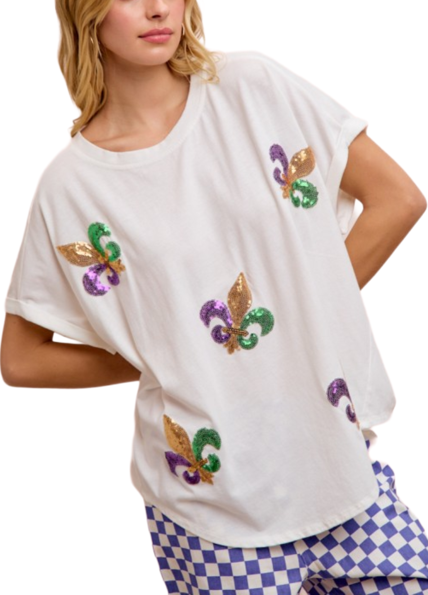 Fleur de Lis Sequin Mardi Gras Top