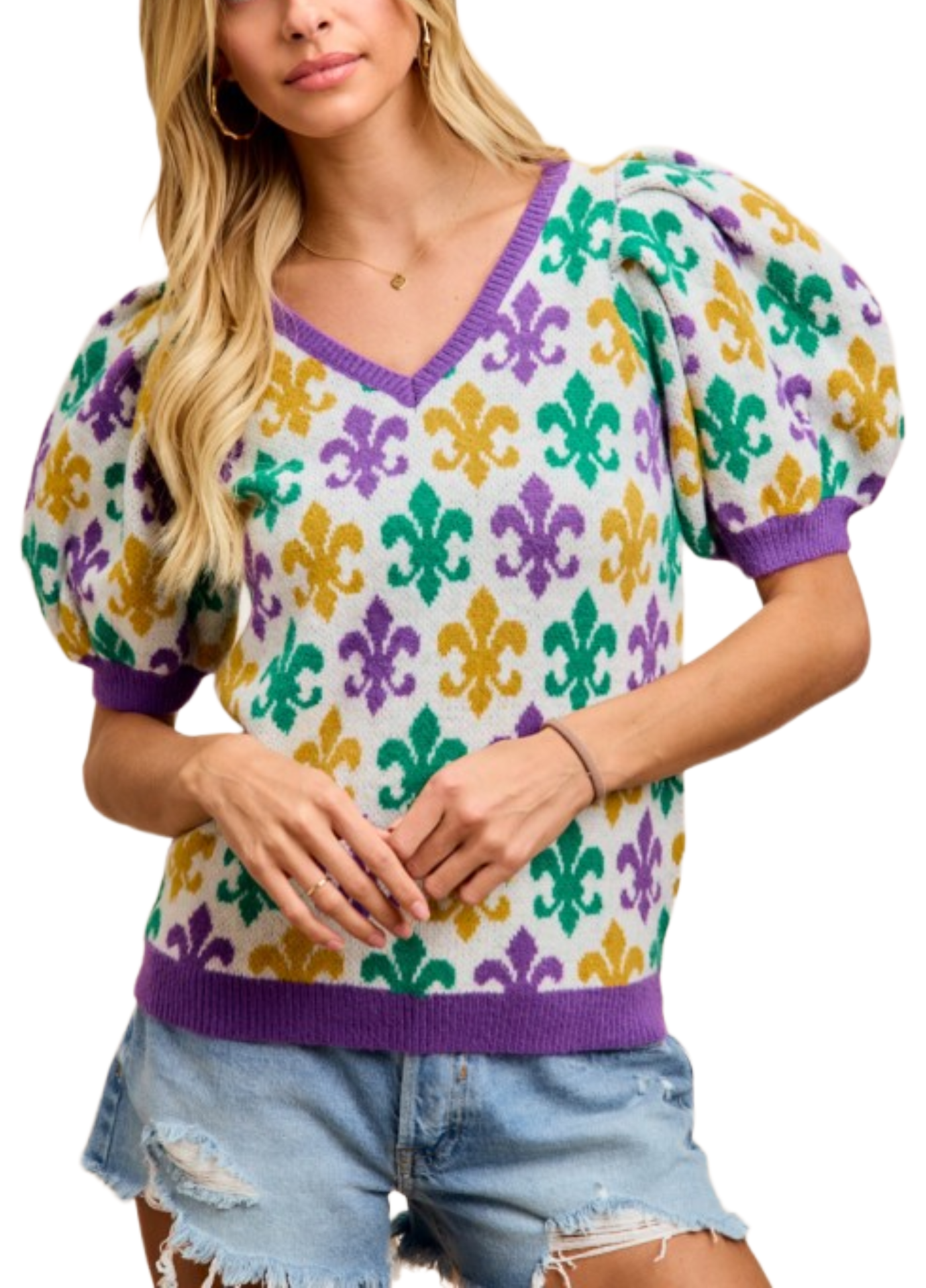 Puff Fleur de Lis Mardi Gras Top