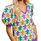 Puff Fleur de Lis Mardi Gras Top