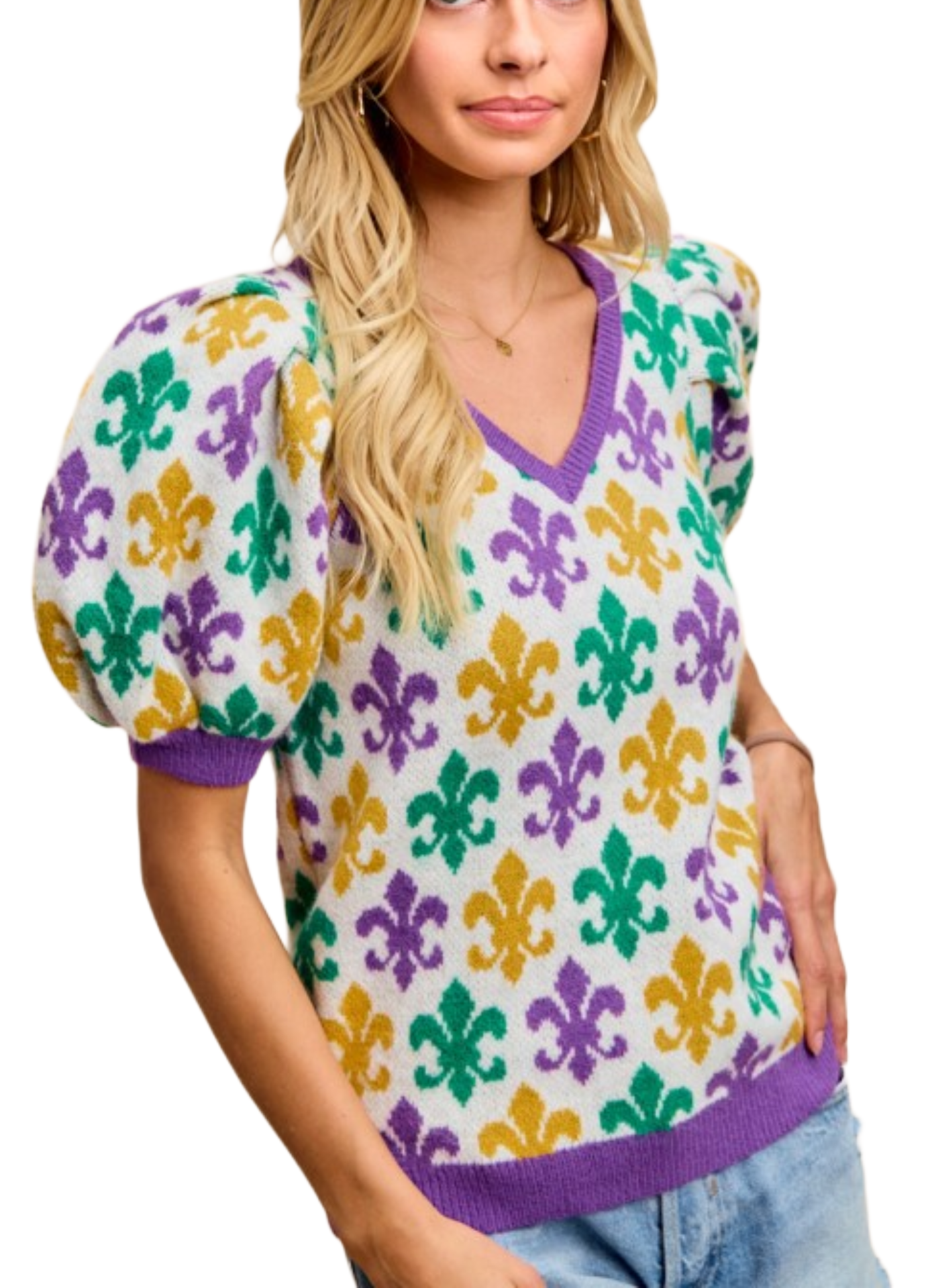 Puff Fleur de Lis Mardi Gras Top