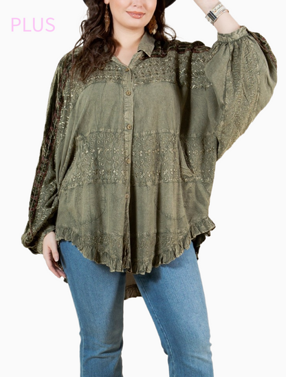Boho Stonewashed Top - Plus