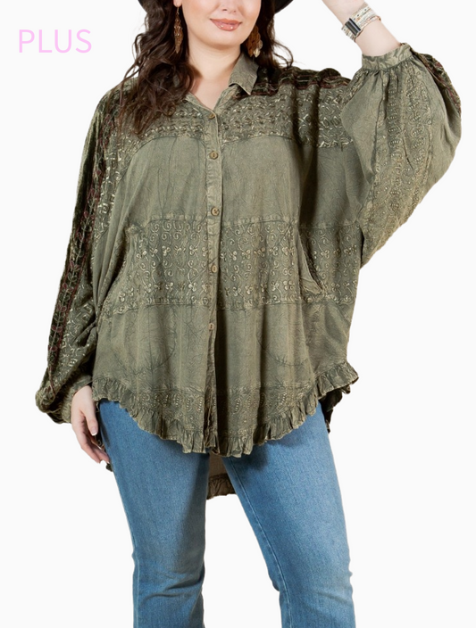 Boho Stonewashed Top - Plus