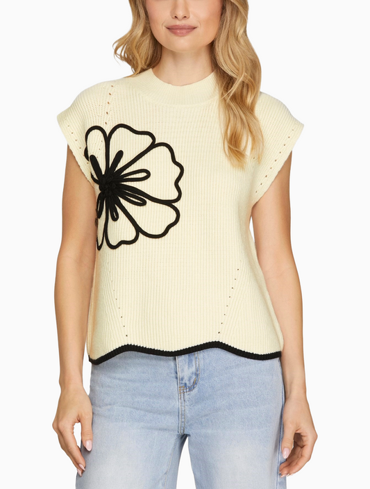 Floral Scallop Sweater Top