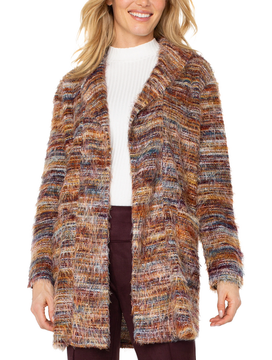 Feather Knit Open Front Cardigan
