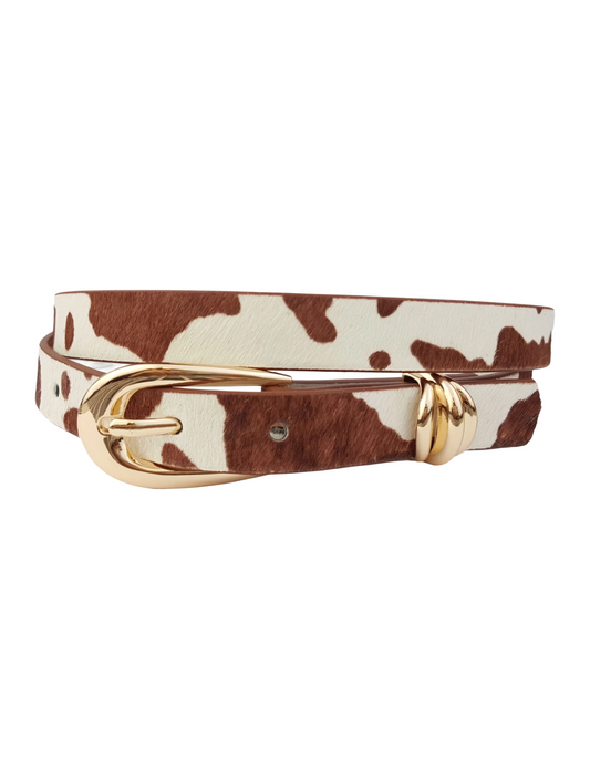 Classic Gold Buckle Genuine Hair Leather Belt
