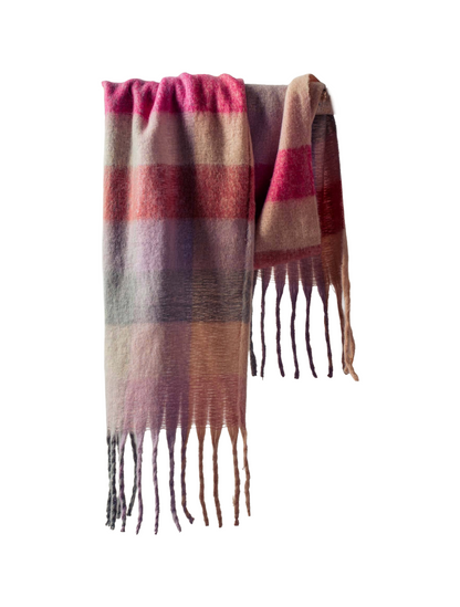 Multi Plaid Fringe Scarf