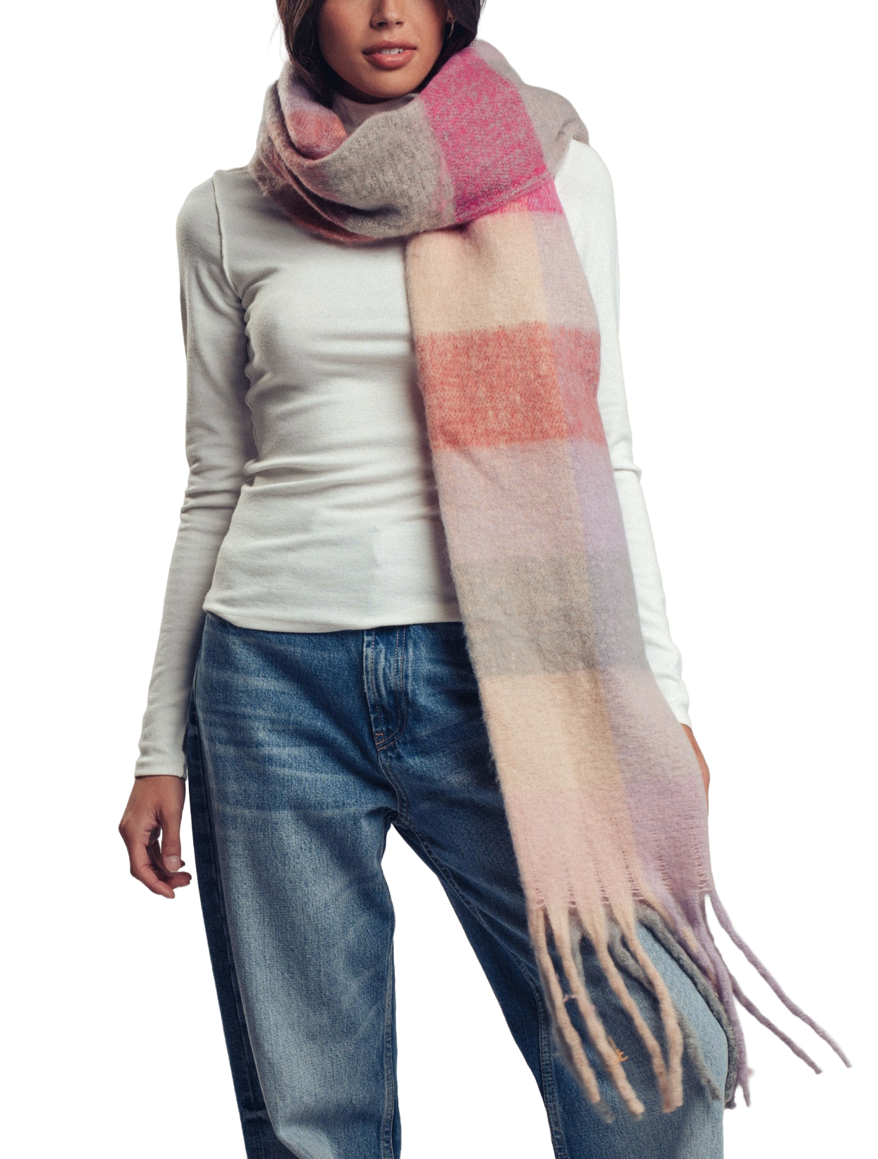 Multi Plaid Fringe Scarf