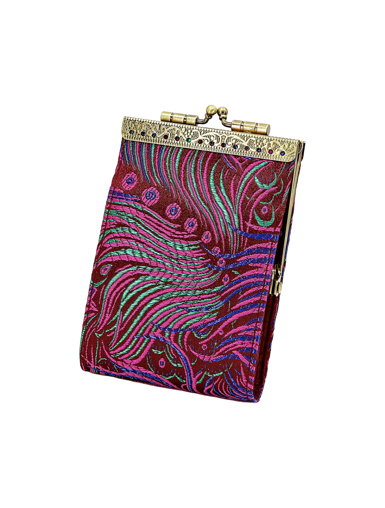 Brocade Peacock Card Holder w/ RFID, Card Case, Card Wallet