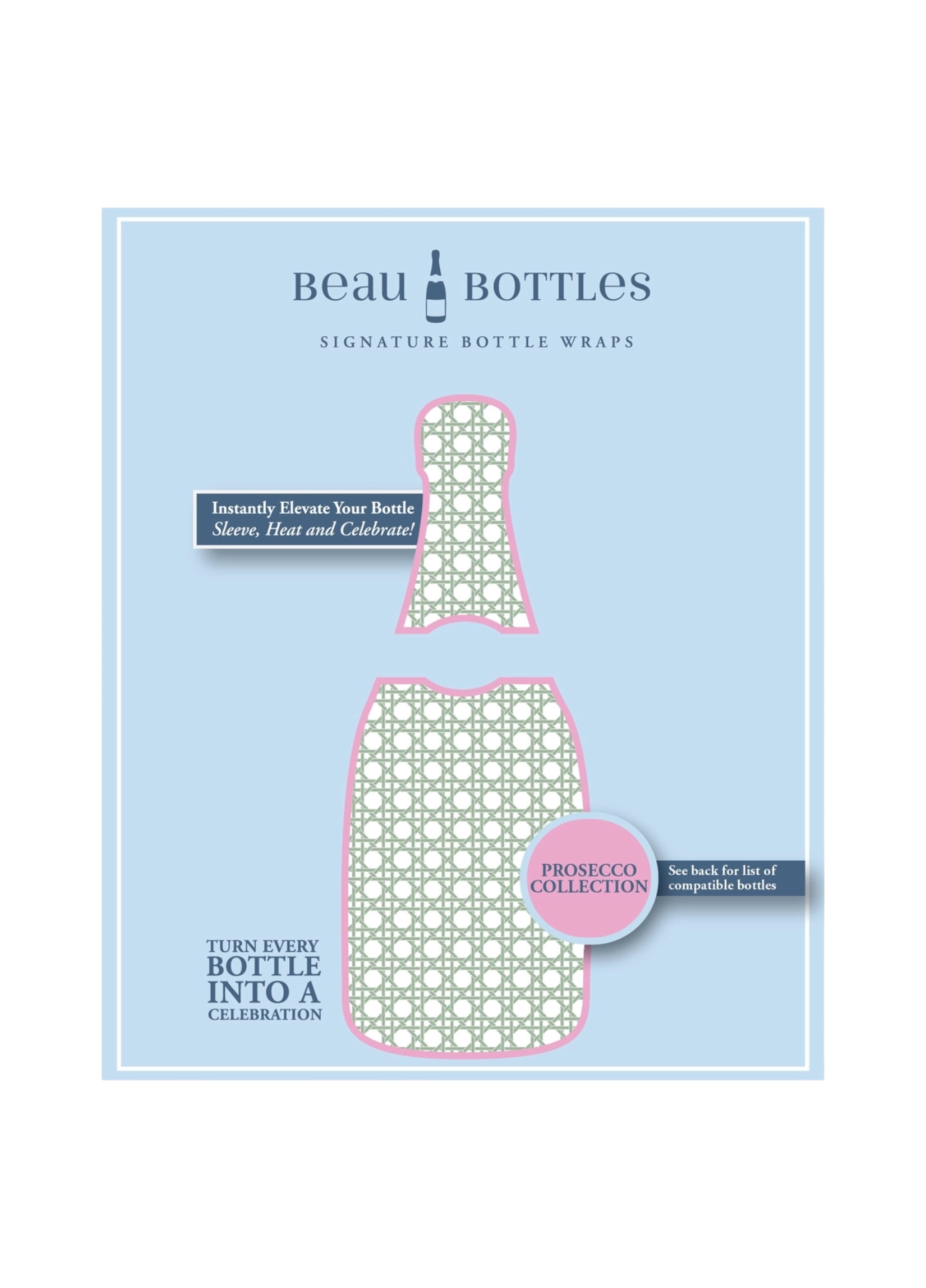 Beau Bottles Sage and White Cane - Prosecco