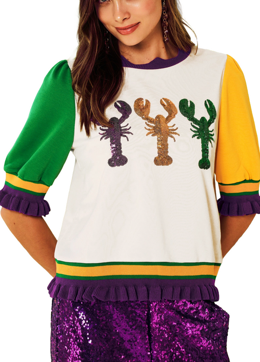 Ruffled Crawfish Mardi Gras Top