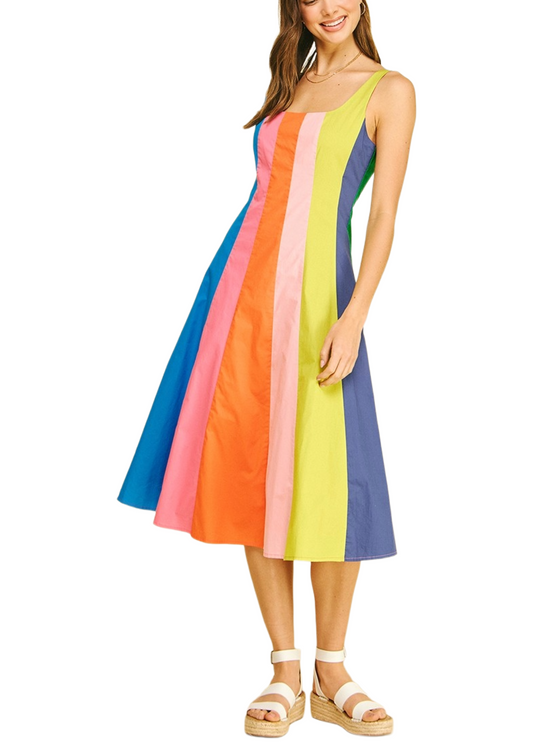 Rainbow Colorblock Midi Dress