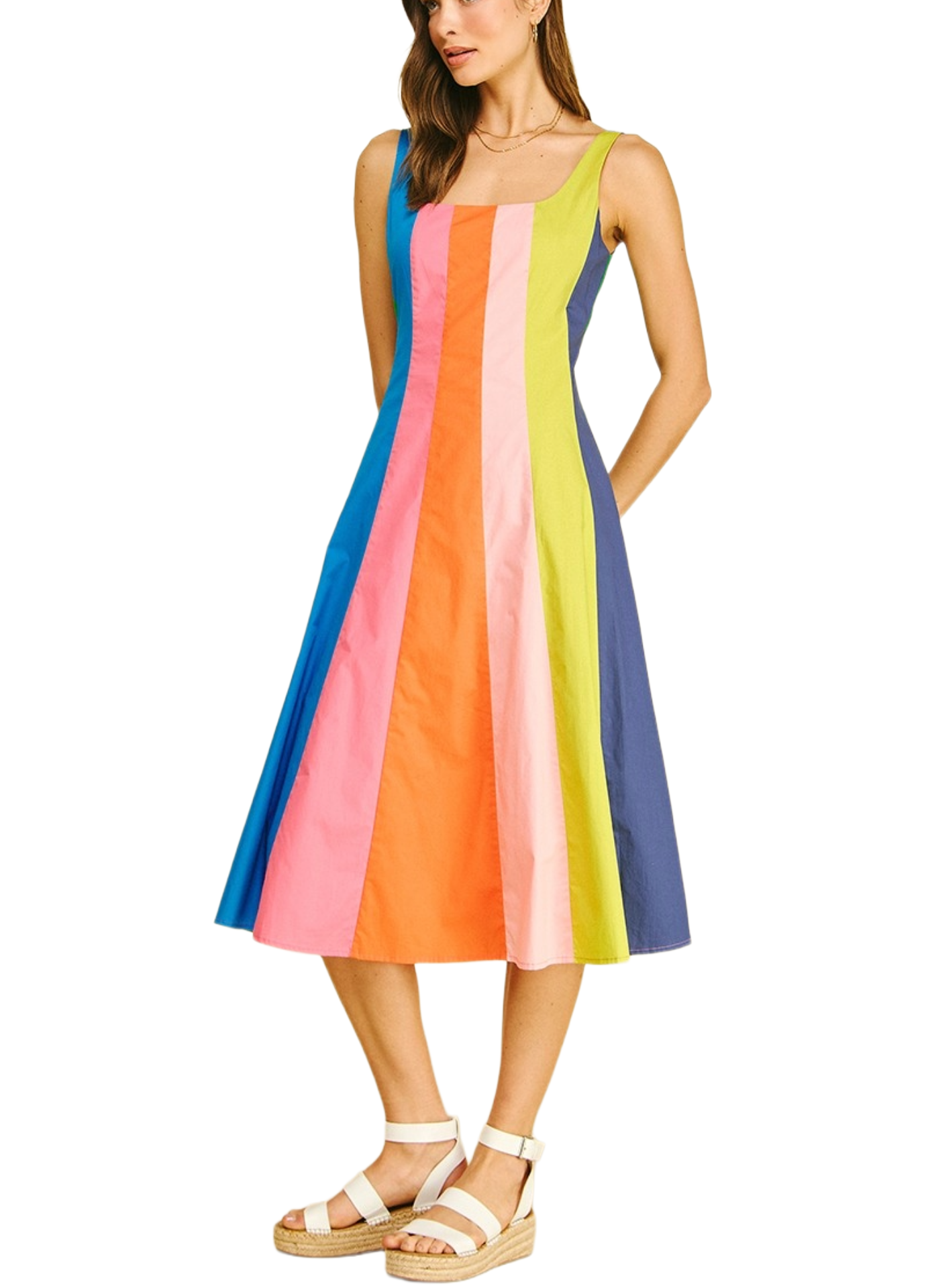 Rainbow Colorblock Midi Dress