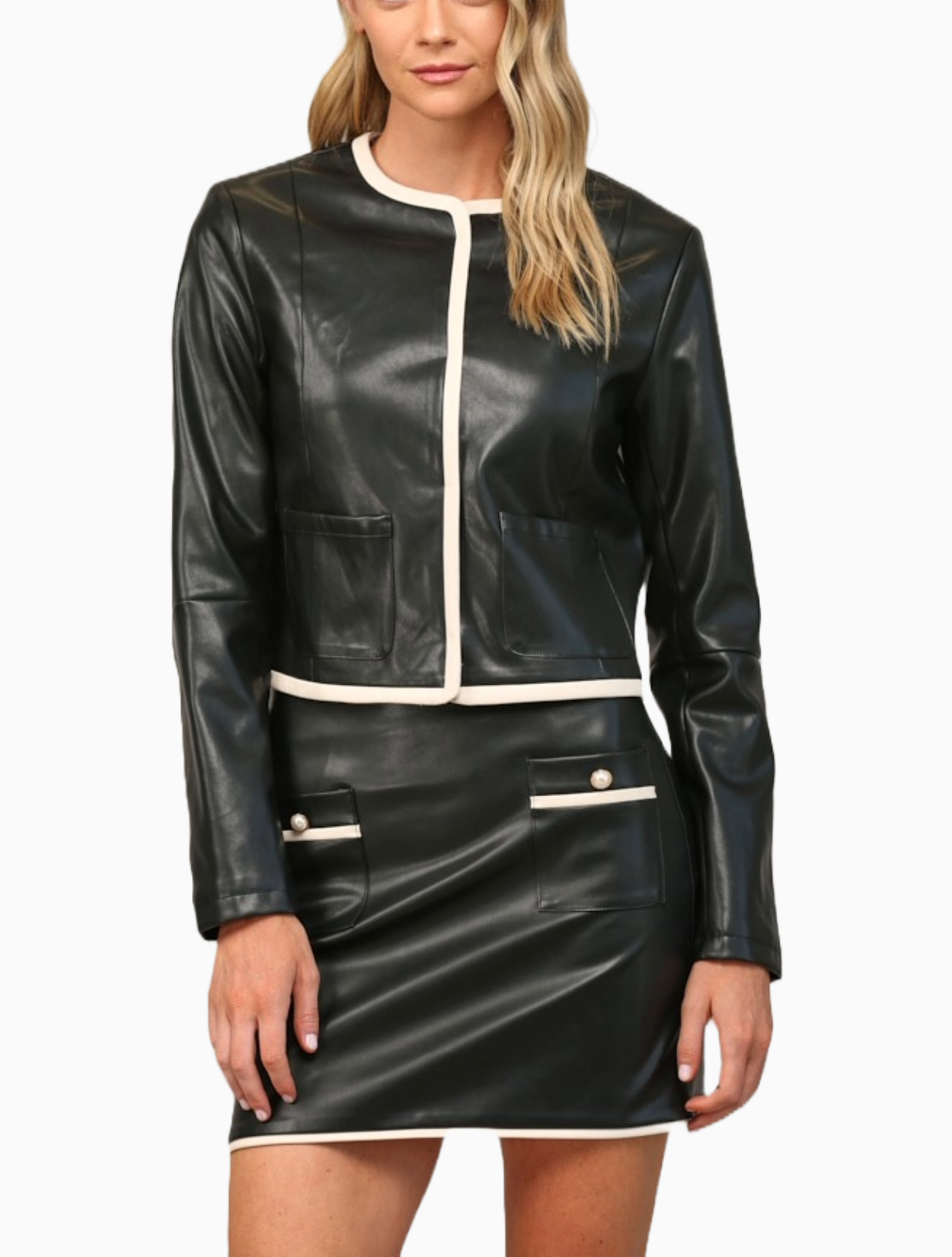 Contrast Trim Leather Jacket