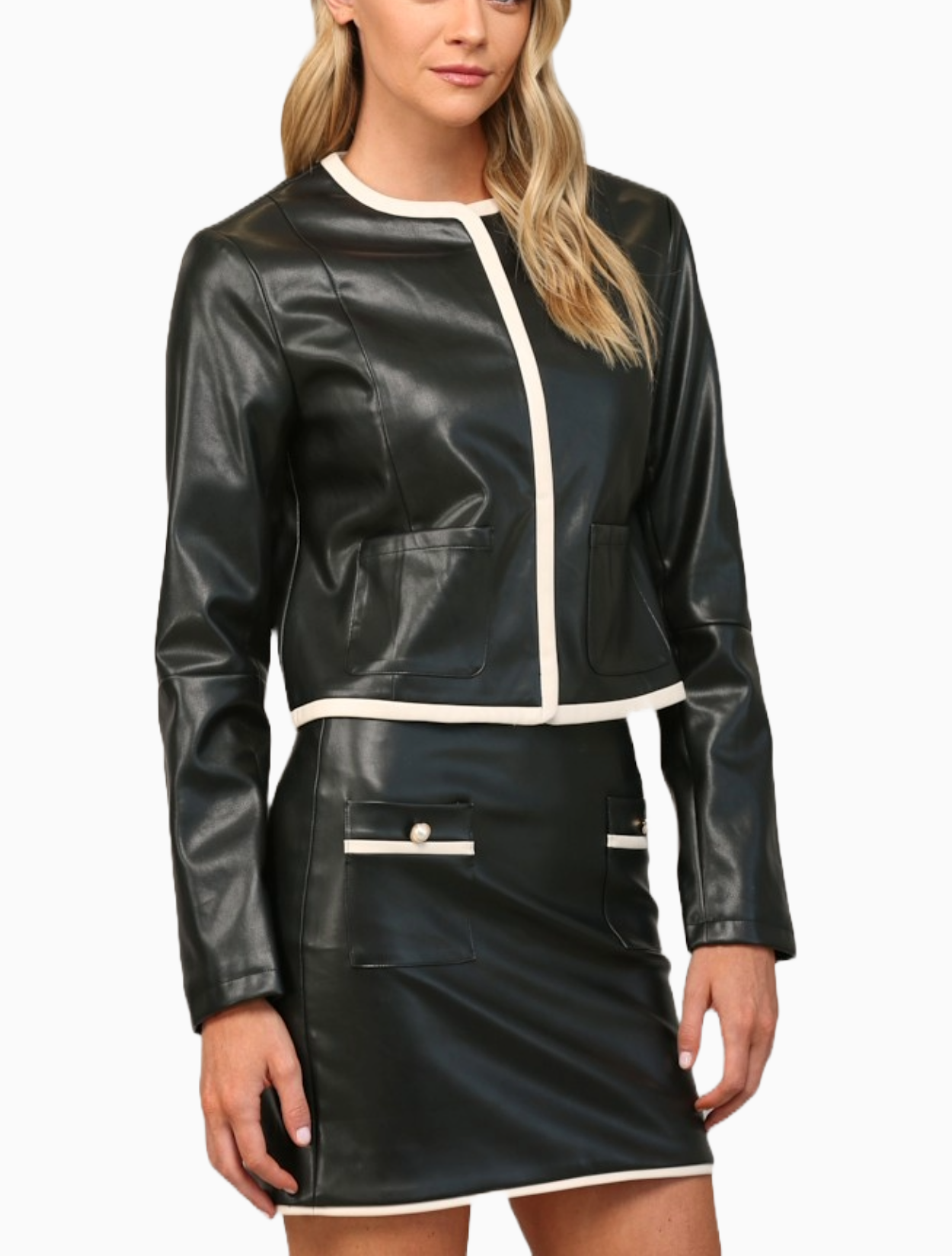 Contrast Trim Leather Jacket