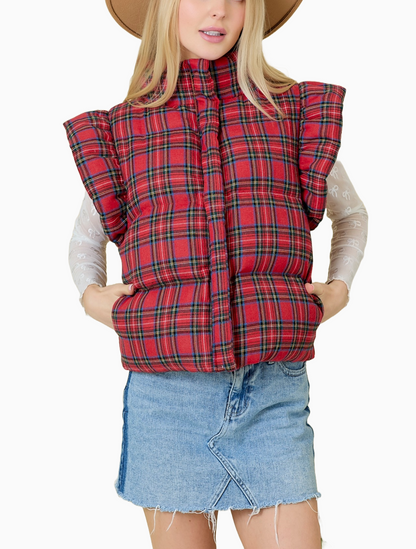 Claus Plaid Puffer Vest