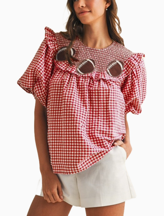 Smocked Football Embo Top