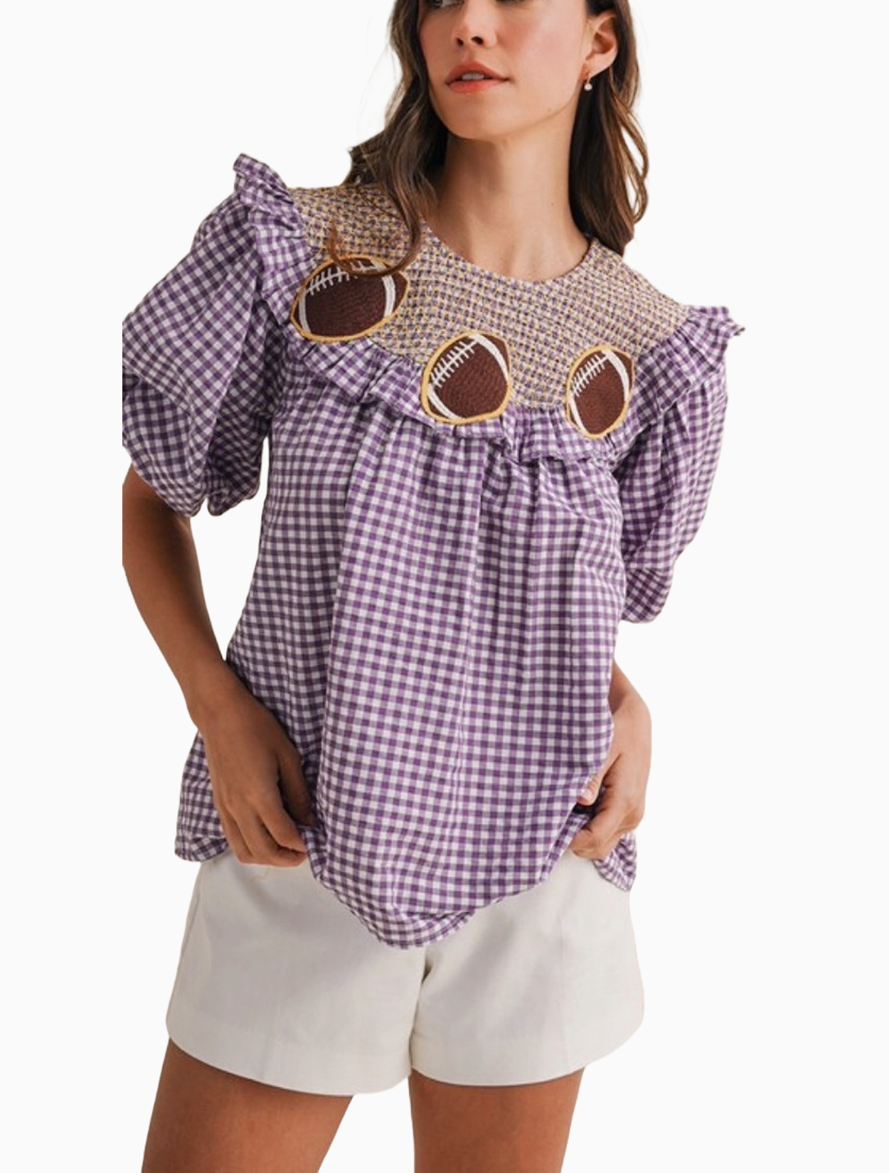 Smocked Football Embo Top